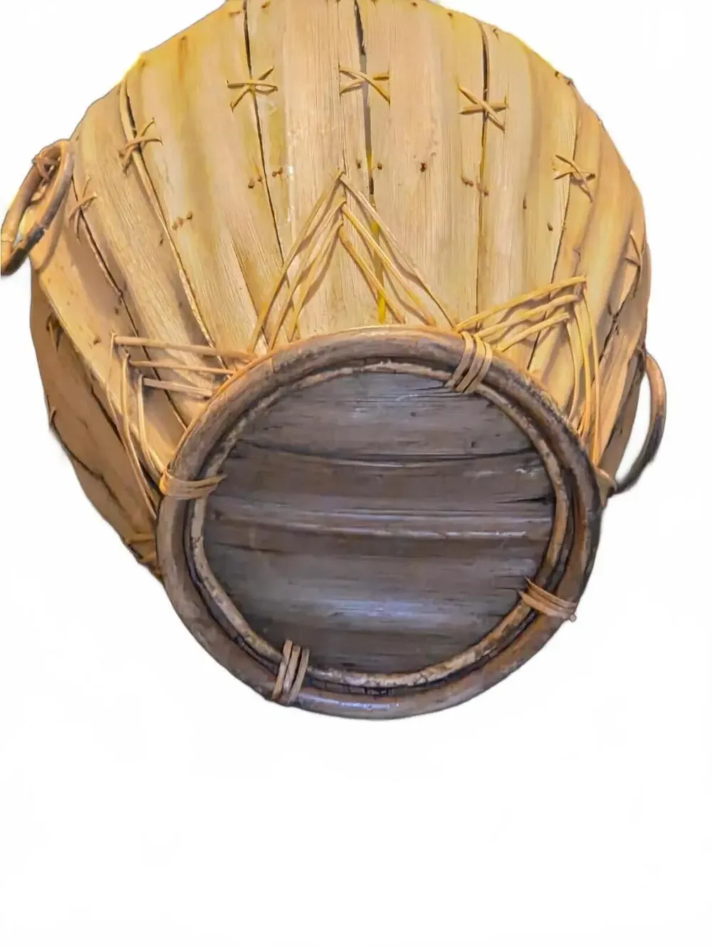 Handmade Palm Leaf Woven Basket Vase - Boho Chic Urn Platter with Ring Handles